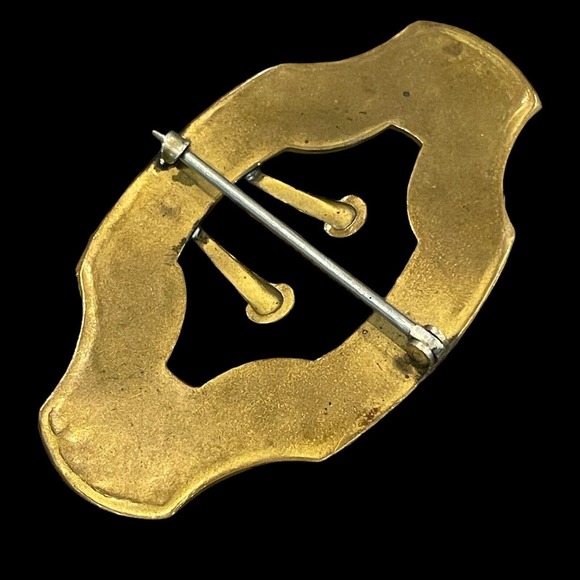 Antique Victorian Buckle Style Sash Pin Brooch Ornate Floral Design Brass - Picture 3 of 8